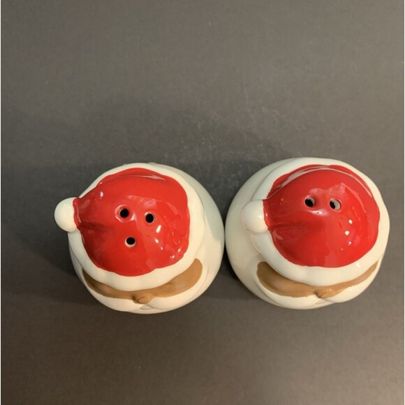 Peppermint Lane Smiling Santa Salt & Pepper Shakers Brown Red White Set of 2 - Picture 7 of 12